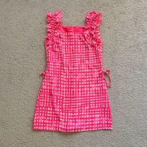 Lilly Pulitzer neon pink gingham ruffle romper